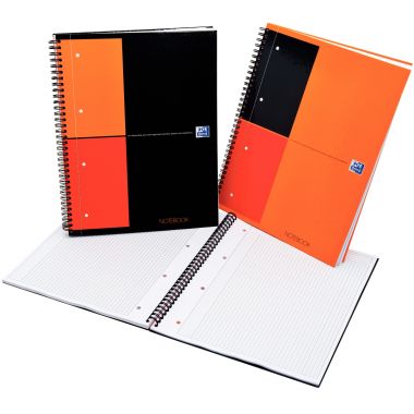 Cahier à reliure intégrale NOTEBOOK format A4+ ligné 6 mm, 160 pages perforées