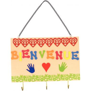 Patère en bois 3 crochets + chainette