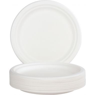 Paquet de 50 assiettes en fibres de cannes diamètre 23cm blanches