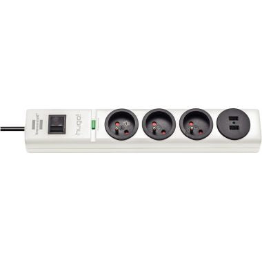 Bloc parafoudre 3 prises + 2 USB 2m blanc