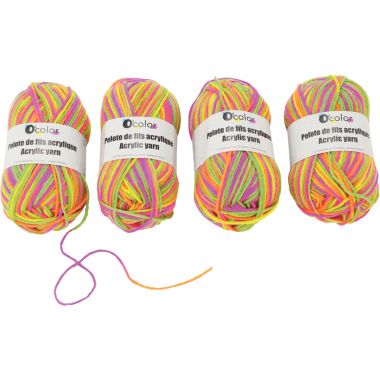 Lot de 4 pelotes de laine coloris arc en ciel, 50g
