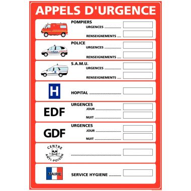 Panneau appels d'urgence 30x42cm