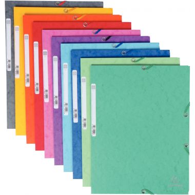 Exacompta - Lot de 10 chemises 3 rabats à élastiques, carte lustrée 400g, coloris assortis - 55510E