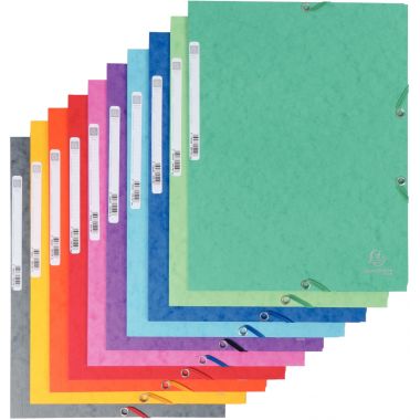 Exacompta - Lot de 10 chemises 3 rabats à élastiques, carte lustrée 400g, coloris assortis - 55510E
