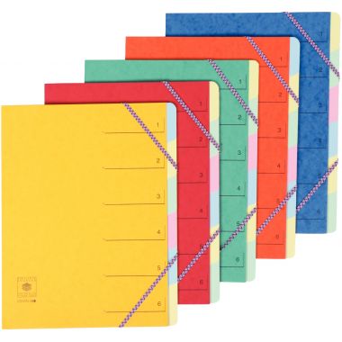 Trieur en carte lustrée avec élastiques 6 compartiments, coloris assortis