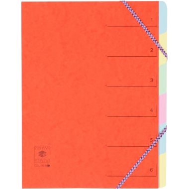 Trieur en carte lustrée avec élastiques 6 compartiments, coloris assortis