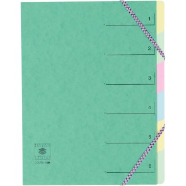 Trieur en carte lustrée avec élastiques 6 compartiments, coloris assortis