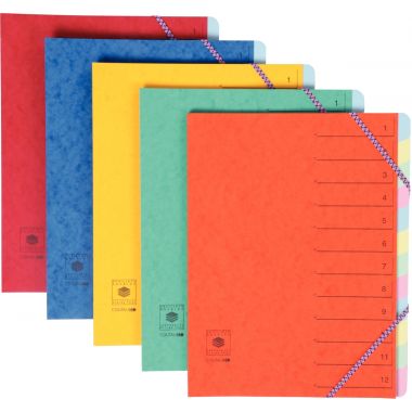 Trieur en carte lustrée avec élastiques 12 compartiments, coloris assortis