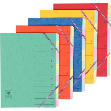 Trieur en carte lustrée avec élastiques 12 compartiments, coloris assortis