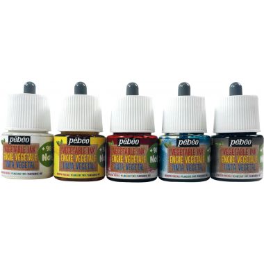 Set de 5 Flacons 45ml d'encre à dessiner végétale, couleurs primaires