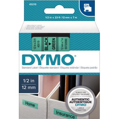 Recharge DYMO D1 12 mm x 7 m impression noir support vert