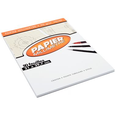 Bloc de 50 feuilles de papier millimétré, 90 g format 21x29,7 cm EXCELLENCE