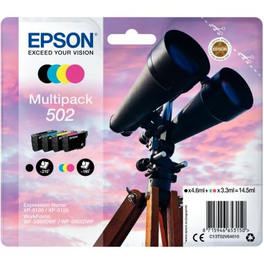 Epson JUMELLES / 502 pack de de 4 cartouches jet d'encre noire, cyan, magenta et jaune authentique (T02V640)