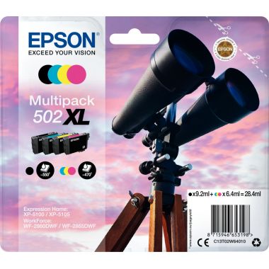 Epson JUMELLES / 502XL pack de de 4 cartouches jet d'encre noire, cyan, magenta et jaune haute capacité authentique (T02W640)