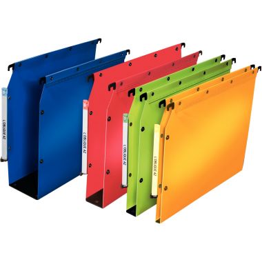 Paquet de 10 dossiers suspendus en polypropylène opaque 5/10ème pour armoire, dos 15 mm, rouge
