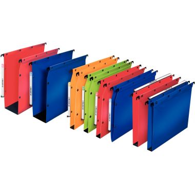 Paquet de 10 dossiers suspendus en polypropylène opaque 5/10ème pour tiroir, dos 15 mm, bleu