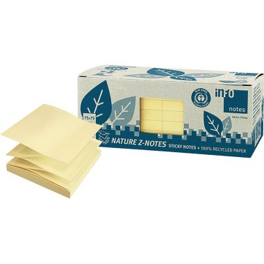 Paquet de 12 bloc de 100 feuilles Z-Note recyclées 75 x 75 mm coloris jaune