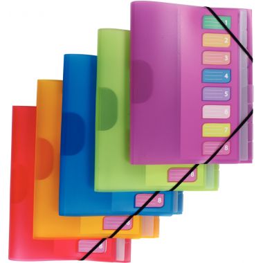 Trieur en polypropylène 3 rabats + élastiques COLOR FRESH 8 compartiments, coloris assortis