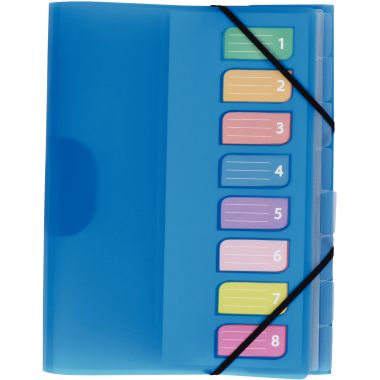Trieur en polypropylène 3 rabats + élastiques COLOR FRESH 8 compartiments, coloris assortis