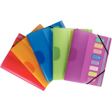 Trieur en polypropylène 3 rabats + élastiques COLOR FRESH 8 compartiments, coloris assortis