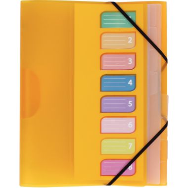 Trieur en polypropylène 3 rabats + élastiques COLOR FRESH 8 compartiments, coloris assortis