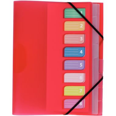 Trieur en polypropylène 3 rabats + élastiques COLOR FRESH 8 compartiments, coloris assortis