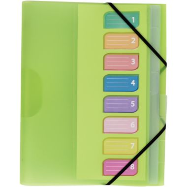 Trieur en polypropylène 3 rabats + élastiques COLOR FRESH 8 compartiments, coloris assortis