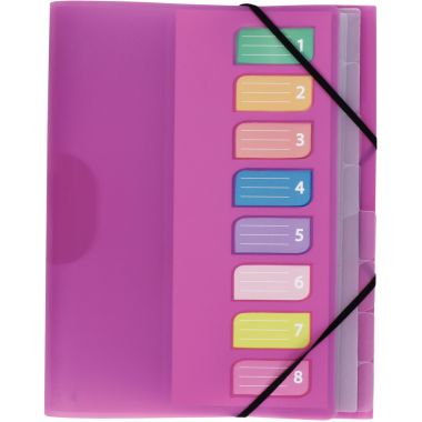 Trieur en polypropylène 3 rabats + élastiques COLOR FRESH 8 compartiments, coloris assortis