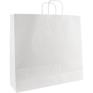 Carton de 100 sacs kraft blanc 40+16x45cm poignées torsadées