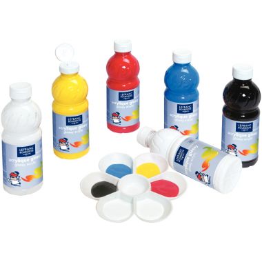 Lefranc Bourgeois - Carton de 6 flacons 500ml d'acrylique Glossy couleurs vives assorties - 188294