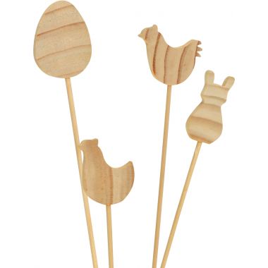 Lot de 12 piques assortis en bois pour Pâques
