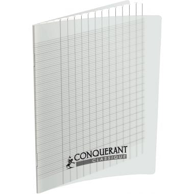 Piqûre 96 pages CONQUERANT, 17x22 cm, seyès 2,5 mm agrandi, papier 90g, couv PP incolore