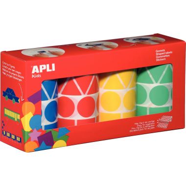 Lot de 4 rouleaux de maxi gommettes géométriques adhésives, couleurs vives assorties