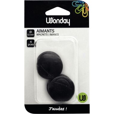 Blister de 4 aimants magnétiques, diamètre 32 mm, coloris noir