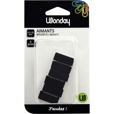Blister de 6 aimants magnétiques 12x25 mm, coloris noir