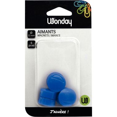 Blister de 6 punaises magnétiques, diamètre 22 mm. Bleu