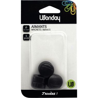 Blister de 6 punaises magnétiques, diamètre 22 mm. Noir