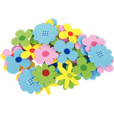 Sachet de 40 fleurs en mousse adhésive couleurs assorties