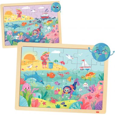 Lot de 4 puzzles en bois 24/35 pièces, sauvons la planète