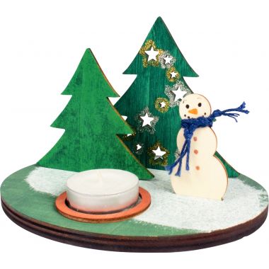 Bougeoir scène de Noël en bois