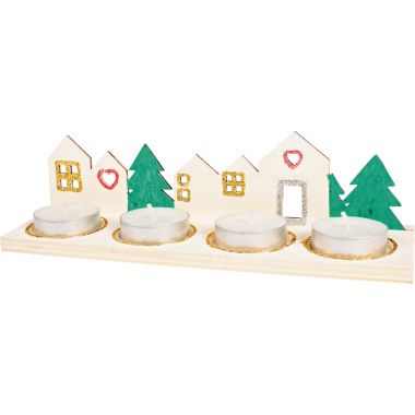 Long bougeoir village de Noël en bois