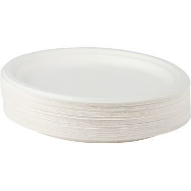Paquet de 50 assiettes en fibres de cannes diamètre 26cm blanches