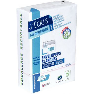 Paquet de 100 enveloppes blanches 114x162mm 80g bande siliconée