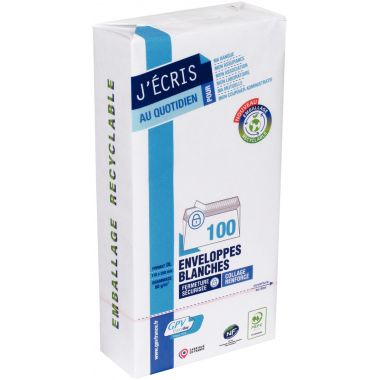 Paquet de 100 enveloppes blanches 110x220mm 80g bande siliconée