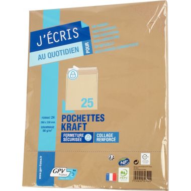 GPV - Paquet de 25 pochettes kraft 260x330mm 90g bande siliconée - 39302