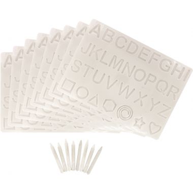 Lot de 8 plateaux lettres majuscules + 8 stylets