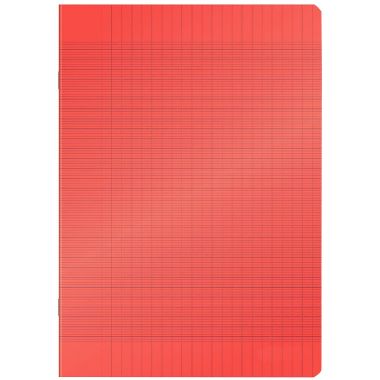 Piqûre 96 pages MAJUSCULE, format 24x32 cm, papier blanc 90g, seyès, couverture polypropylène rouge
