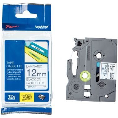 Recharge BROTHER TZE noir sur bleu pastel 12mm