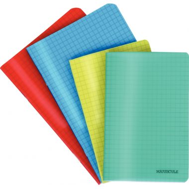 Carnet piqué 96 pages MAJUSCULE couverture polypropylène, format 11x17 cm, quadrillé 5x5, papier 90g, coloris assortis