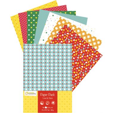 Paquet de 96 feuilles papier coeur étoiles 80g format A4
